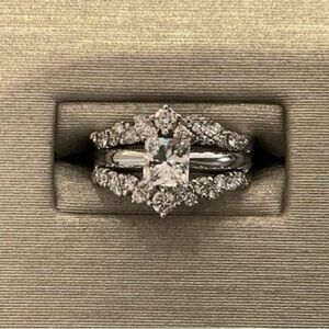 Princess-Cut White Gold Diamond Halo Ring Set - Classic Bridal Duo